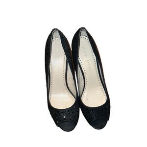 Adrienne Vittadini Black Rhinestone Peep-Toe Women Shoes Size 9 M